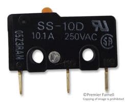 SS-10D - OMRON ELECTRONIC COMPONENTS - SS-10D - Microswitch, Snap Action, Pin Plunger, SPDT, Solder, 10.1 mA, 250 V