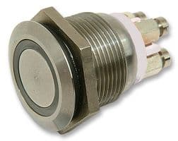 MPI002/TERM/D1 - BULGIN / PARTNER STOCK - MPI002/TERM/D1 - Vandal Resistant Switch, MPI002 Series, 19.2 mm, SPST-NO, Momentary, Round Flush, Natural