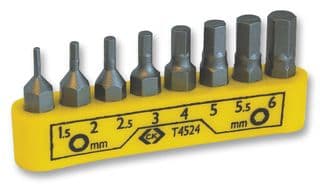 T4524 - CK TOOLS - T4524 - Hex Screwdriver Bit Set, 8 Pieces, S2 Alloy Steel, Precision Machined Tips