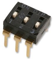 A6D-3100 BY OMZ - OMRON ELECTRONIC COMPONENTS - A6D-3100 BY OMZ - DIP / SIP Switch, 3 Circuits, Flat Slide, Through Hole, SPST, 30 V, 30 mA
