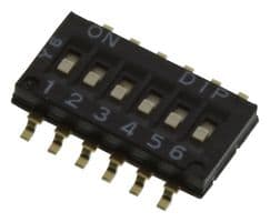 A6HR-4104-P - OMRON ELECTRONIC COMPONENTS - A6HR-4104-P - DIP / SIP Switch, 4 Circuits, Piano Key, Surface Mount, SPST, 24 V, 25 mA