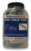 HTJAR1BK - HELLERMANNTYTON - HTJAR1BK - Cable Tie Assortment, 500 Pcs., 3 Lengths, Polyamide 6.6, Black,  Inside Serrated, Storage Jar