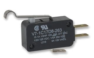 V7-1C17D8-263 - HONEYWELL - V7-1C17D8-263 - Microswitch, Miniature, Simulated Roller Lever, SPDT, Quick Connect, 15 A, 250 V
