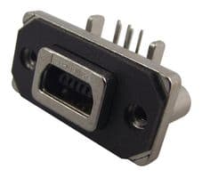MUSBE15134 - AMPHENOL COMMUNICATIONS SOLUTIONS - MUSBE15134 - USB Sealed Connector, Mini USB Type AB, USB 2.0, Receptacle, 5 Position, Through Hole Mount, IP67