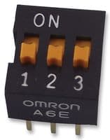 A6E3104 - OMRON ELECTRONIC COMPONENTS - A6E3104 - DIP / SIP Switch, 3 Circuits, Slide, Through Hole, SPST, 24 V, 25 mA