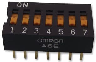 A6E7101 - OMRON ELECTRONIC COMPONENTS - A6E7101 - DIP / SIP Switch, 7 Circuits, Slide, Through Hole, SPST, 24 V, 25 mA