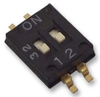A6H2101 - OMRON ELECTRONIC COMPONENTS - A6H2101 - DIP / SIP Switch, 2 Circuits, Slide, Surface Mount, SPST, 24 VDC, 25 mA