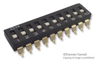 A6S0101H - OMRON ELECTRONIC COMPONENTS - A6S0101H - DIP / SIP Switch, 10 Circuits, Slide, Surface Mount, SPST, 24 V, 25 mA