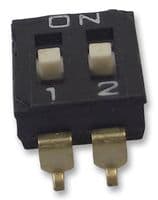 A6S2104H - OMRON ELECTRONIC COMPONENTS - A6S2104H - DIP / SIP Switch, 2 Circuits, Slide, Surface Mount, SPST, 24 VDC, 25 mA