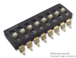 A6S8104H - OMRON ELECTRONIC COMPONENTS - A6S8104H - DIP / SIP Switch, 8 Circuits, Slide, Surface Mount, SPST, 24 VDC, 25 mA