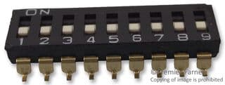 A6S9101H - OMRON ELECTRONIC COMPONENTS - A6S9101H - DIP / SIP Switch, 9 Circuits, Slide, Surface Mount, SPST, 24 V, 25 mA