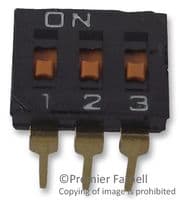 A6T3101 - OMRON ELECTRONIC COMPONENTS - A6T3101 - DIP / SIP Switch, 3 Circuits, Slide, Through Hole, SPST, 24 VDC, 25 mA