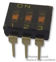 A6T3102 - OMRON ELECTRONIC COMPONENTS - A6T3102 - DIP / SIP Switch, 3 Circuits, Slide, Through Hole, SPST, 24 VDC, 25 mA