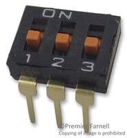 A6T3104 - OMRON ELECTRONIC COMPONENTS - A6T3104 - DIP / SIP Switch, 3 Circuits, Slide, Through Hole, SPST, 24 VDC, 25 mA