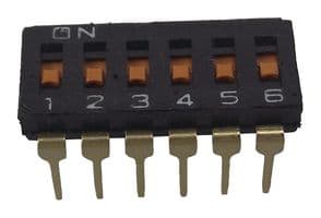 A6T6101 - OMRON ELECTRONIC COMPONENTS - A6T6101 - DIP / SIP Switch, 6 Circuits, Slide, Through Hole, SPST, 24 VDC, 25 mA