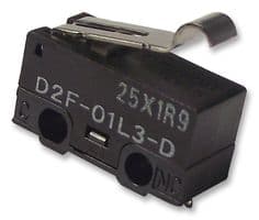 D2F01L3D - OMRON ELECTRONIC COMPONENTS - D2F01L3D - Microswitch, Miniature, Simulated Roller Lever, SPDT, Solder, 100 mA, 30 VDC
