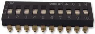 A6SN-0101 - OMRON ELECTRONIC COMPONENTS - A6SN-0101 - DIP / SIP Switch, 10 Circuits, Slide, Surface Mount, SPST, 24 V, 25 mA