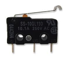SS-10GL13D - OMRON ELECTRONIC COMPONENTS - SS-10GL13D - Microswitch, Subminiature, Simulated Roller Lever, SPDT, Solder, 10.1 A