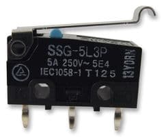 SSG-5L3P - OMRON ELECTRONIC COMPONENTS - SSG-5L3P - Microswitch, Subminiature, Simulated Roller Lever, SPDT, Solder, 5 A