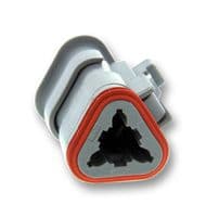 DT06-3S-E008 - DEUTSCH - TE CONNECTIVITY - DT06-3S-E008 - Automotive Connector Housing, Standard, Grey, DT, Plug, 3 Ways, DT Series Socket Contacts