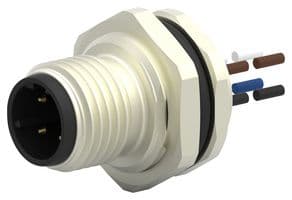T4171010504-001 - TE CONNECTIVITY - T4171010504-001 - Sensor Cable, D Coded, M12 Plug, Free End, 4 Positions, 200 mm, 7.87 ", T417 Series