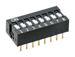 A6E-4101-N - OMRON - A6E-4101-N - DIP / SIP Switch, 4 Circuits, Slide, Through Hole, SPST, 24 V, 25 mA