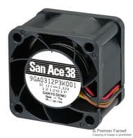 9GA0312P3K001 - SANYO DENKI - 9GA0312P3K001 - DC Axial Fan, 12 V, Square, 38 mm, 28 mm, Ball Bearing, 21.2 CFM