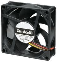 9GA0824P4J001 - SANYO DENKI - 9GA0824P4J001 - DC Axial Fan, 24 V, Square, 80 mm, 25 mm, Ball Bearing, 73 CFM