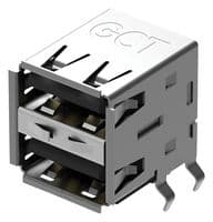 USB1035-GF-P-0-B-B - GCT - USB1035-GF-P-0-B-B - USB Stacked Connector, USB Type A, USB 2.0, 4 Ways, Right Angle, Brass, Gold Plated Contacts