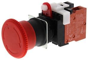 A22EM01 - OMRON INDUSTRIAL AUTOMATION - A22EM01 - Emergency Stop Switch, Non-lighted, SPST-NC, Pushlock Turn Reset, Screw, 10 A, 110 V, 24 V