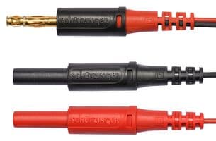 AL 8618 / 2X0.5 / 10 / SW-RT - SCHUTZINGER - AL 8618 / 2X0.5 / 10 / SW-RT - Banana Test Lead, 4mm Banana Plug, 4mm Banana Plugs, Shrouded x 2, 3.9 ", 99 mm, Black, Red, 10 A