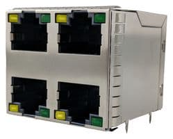 RJSGE4887411 - AMPHENOL COMMUNICATIONS SOLUTIONS - RJSGE4887411 - Modular Connector, RJ45 Jack, 2 x 2 (Stacked), 8P8C, Cat5e, Through Hole Mount