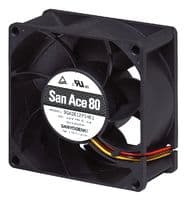 9GA0812P1H611 - SANYO DENKI - 9GA0812P1H611 - DC Axial Fan, 12 V, Square, 80 mm, 38 mm, Ball Bearing, 79.4 CFM