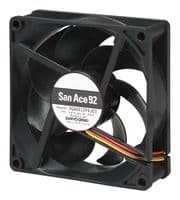 9GA0912P4J031 - SANYO DENKI - 9GA0912P4J031 - DC Axial Fan, 12 V, Square, 92 mm, 25 mm, Ball Bearing, 77.7 CFM