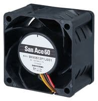 9HV0612P1J0011 - SANYO DENKI - 9HV0612P1J0011 - DC Axial Fan, 12 V, Square, 60 mm, 38 mm, Ball Bearing, 66.4 CFM