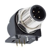 861-D04-113R004 - NORCOMP - 861-D04-113R004 - Sensor Connector, VULCON Series, M12, Male, 4 Positions, PCB Pin, Right Angle Panel Mount