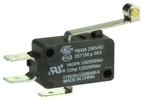 V15H16-CZ300A06-K - HONEYWELL - V15H16-CZ300A06-K - Microswitch, Standard, Long Roller Lever, SPDT, Quick Connect, 16 A