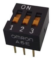 A6E-3104-N - OMRON - A6E-3104-N - DIP / SIP Switch, 3 Circuits, Slide, Through Hole, SPST, 24 V, 25 mA