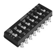 A6SN-6104 - OMRON - A6SN-6104 - DIP / SIP Switch, Raised Slide, 6 Circuits, Slide, Surface Mount, SPST, 25 V, 25 mA