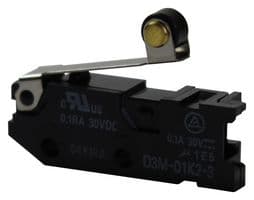 D3M-01K2-3 - OMRON ELECTRONIC COMPONENTS - D3M-01K2-3 - Microswitch, Subminiature, Hinge Roller Lever, SPST-NO, Quick Connect, 100 mA, 30 V