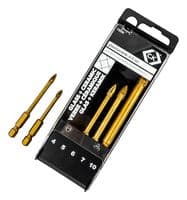 T3059 - CK TOOLS - T3059 - Drill Bit Set, Glass/Tile TCT, 5 Pc, 4mm/5mm/6mm/7mm/10mm, 1/4" Hex Shank