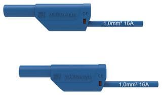 VSFK 8500 / 1 / 100 / BL - SCHUTZINGER - VSFK 8500 / 1 / 100 / BL - Test Patch Lead, Banana , 4mm Stackable Banana Plug, Shrouded, 4mm Stackable Banana Plug, Shrouded