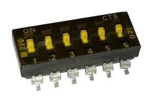 219-6MST - CTS - 219-6MST - DIP / SIP Switch, 6 Circuits, Slide, Surface Mount, SPST, 50 V, 100 mA