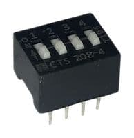 208-4 - CTS - 208-4 - DIP / SIP Switch, 4 Circuits, Slide, Through Hole, SPST, 50 V, 100 mA