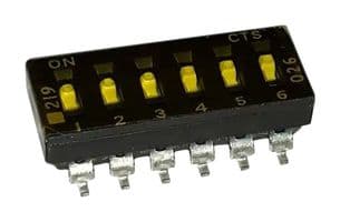 219-6LPST - CTS - 219-6LPST - DIP / SIP Switch, 6 Circuits, Flush Slide, Surface Mount, SPST, 50 V, 100 mA