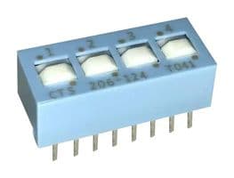 206-124 - CTS - 206-124 - DIP / SIP Switch, 4 Circuits, Slide, Through Hole, SPDT, 50 V, 100 mA
