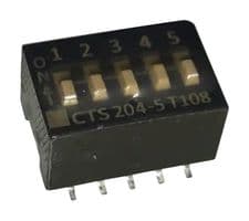 204-5ST - CTS - 204-5ST - DIP / SIP Switch, 5 Circuits, Slide, Surface Mount, SPST, 50 V, 100 mA