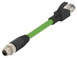 TCX38721112-002 - TE CONNECTIVITY - TCX38721112-002 - Sensor Cable, X-Code, M12 Plug, RJ45 Plug, 8 Positions, 1 m, 3.3 ft