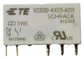 V23092A1005A201 - SCHRACK - TE CONNECTIVITY - V23092A1005A201 - Power Relay, SPDT, 5 VDC, 6 A, SNR/V23092 Series, Through Hole, Non Latching