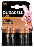 MN1500 P4 +/PWR - DURACELL - MN1500 P4 +/PWR - Battery, 1.5 V, AA, Alkaline, Raised Positive and Flat Negative, 4